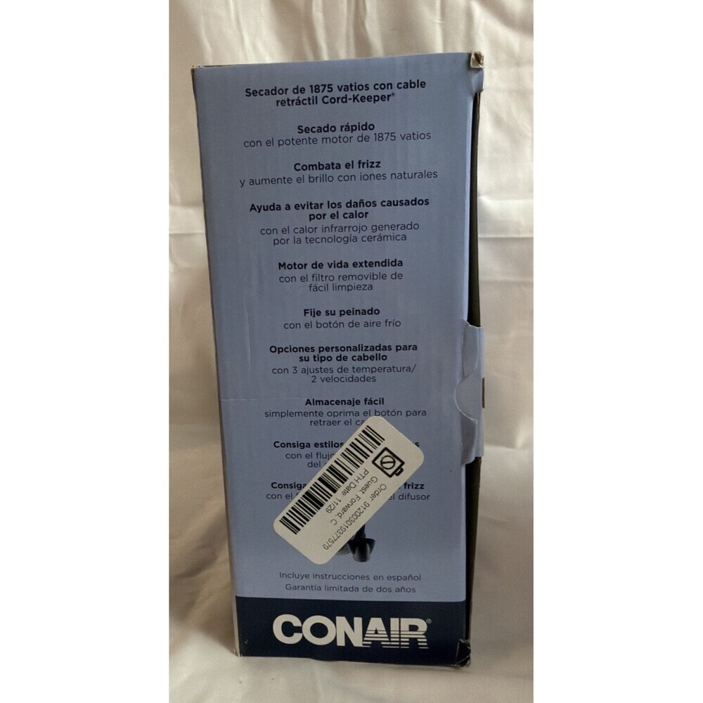 Conair Cord Keeper Blow Dryer, 1875 watt RETRACTABLE CORD, Ionic Technology READ - Picture 2 of 4